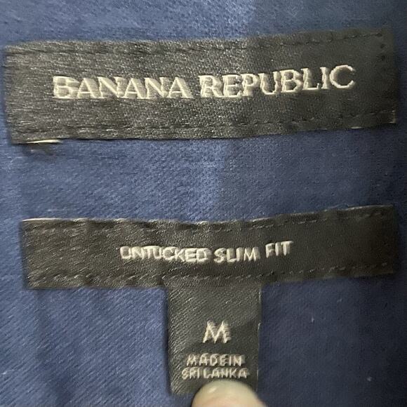 Banana Republic Shirt Men Size Medium Blue Untucked Slim Fit Cotton Preppy - Picture 5 of 6